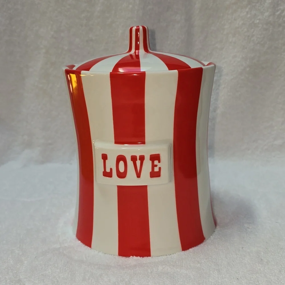 Jonathan Adler Red and White Striped Canister